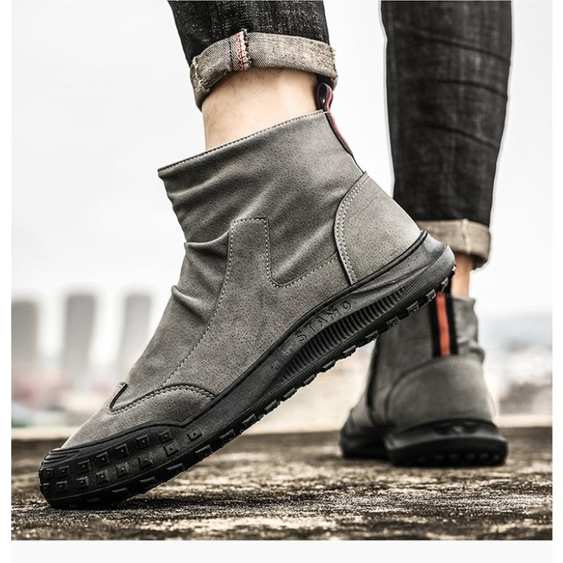 Men's Autumn-Winter Trendy Versatile Workwear Shoes, British Retro Short Boots, Wear-Resistant Mid-Top Footwear.