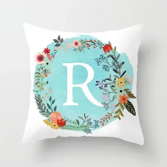 A-Z Letter Cushion Cover Blue Floral   Soft Throw Pillow Cover Decorative Sofa Pillow Case Pillowcase