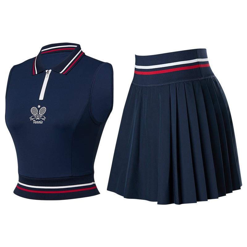 Womens Sporty Tennis Set With Sleeveless Top Pleated Skirt - Quick Dry Anti-See-Through Stretch Fit Golf Running