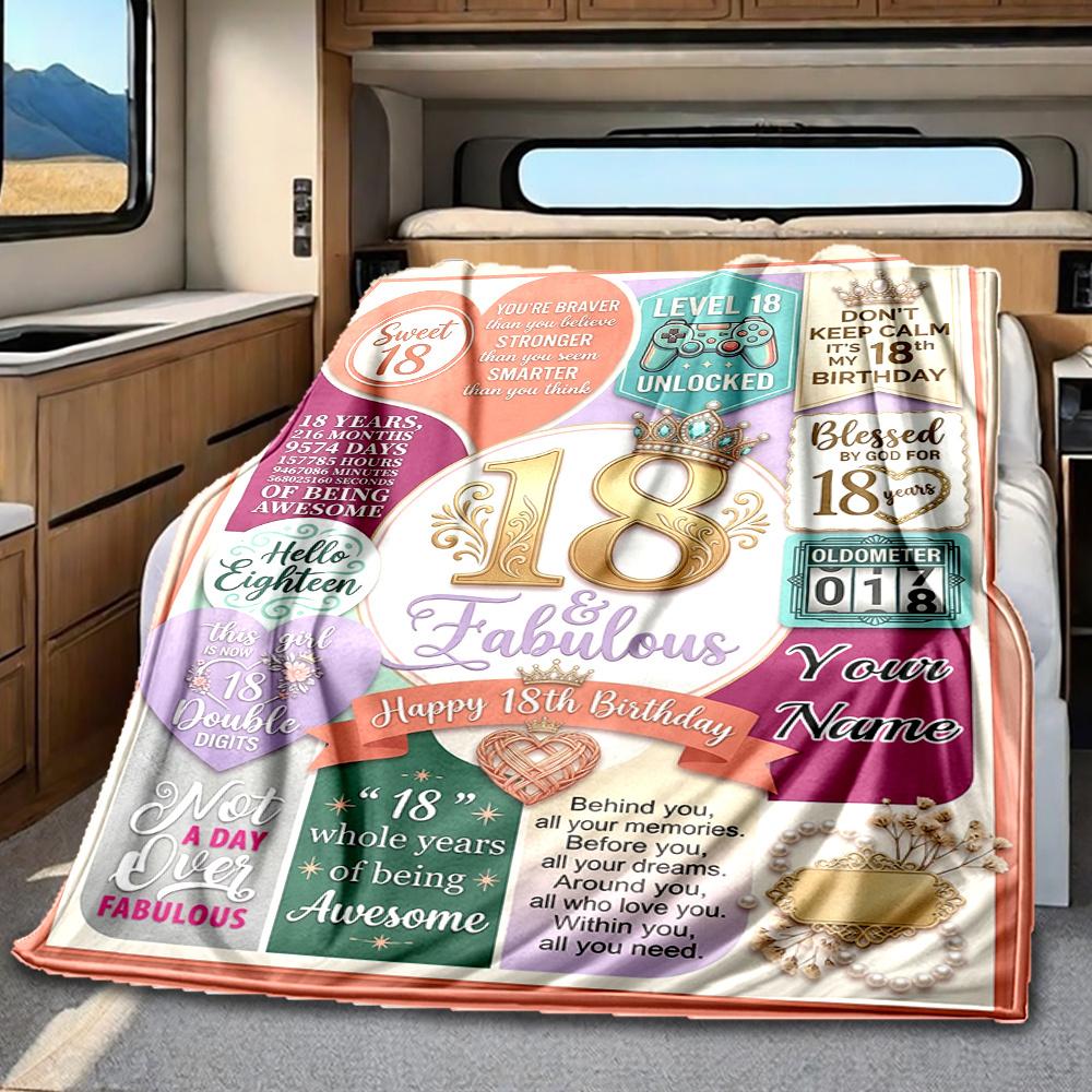 18Th Birthday Celebration Customize Your Name Blanket Soft Comfortable Lightweight And Versatile All Year Round Suitable For Travel Camping Picnics