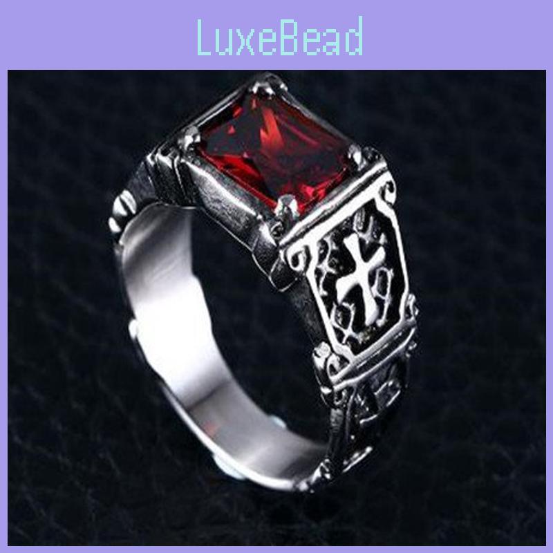 Cooler Mode Vintage Roter Onyx Thor Herren Edelstahlring im Gothic-Stil