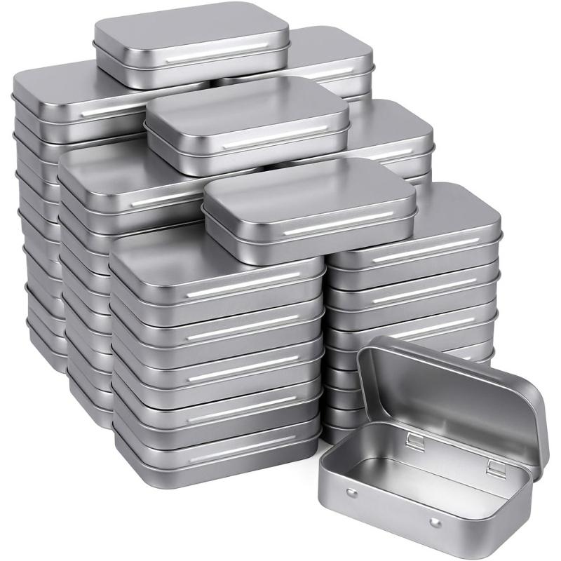 40-Pack Aluminum Storage Boxes with Hinged Lids Portable Rectangular Tin Containers for Small Items Gift Card Holders Organizer
