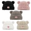 Multiuse Fleece Hat with Bear Ears for Women Winter Warm Brimless Hat Windproof Skull Hat for Outdoor Cycling Camping