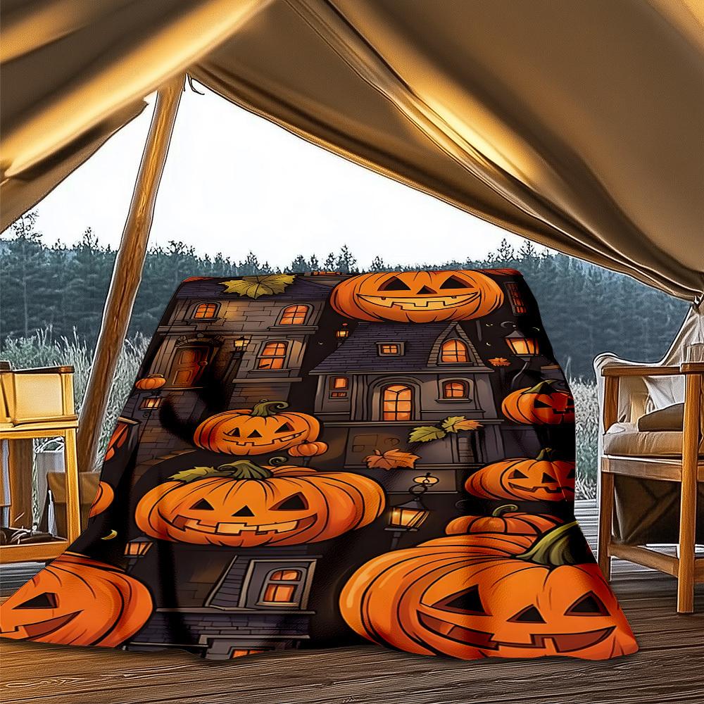 1pc Halloween, Pumpkins Print Outdoor Blanket, Lightweight Polyester,