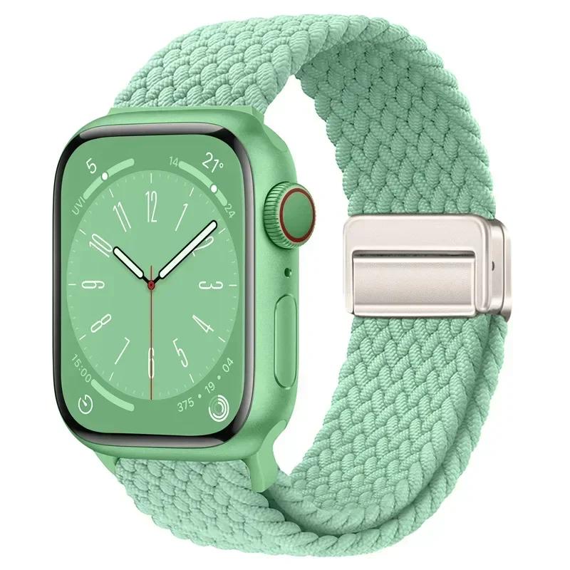 Nylon Braided Loop Strap for Apple Watch Ultra2 49mm 9 8 7 45 41mm Metal Magnetic Bracelet Wristband for 6 5 4 3 SE 44 40mm Band