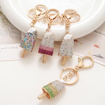 1 Stück Diamantbesetzter Eiscreme-Anhänger Auto Schlüsselanhänger Anhänger Metall Niedlich Damen Handtasche Anhänger Schlüsselanhänger Souvenir