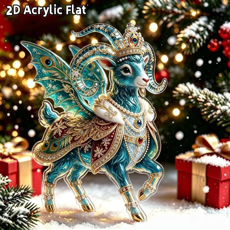 2D Flat Goat Hanging Ornament Acrylic Animal Pendant Christmas Tree Decoration Car Rearview Mirror Charm New Year Hanging