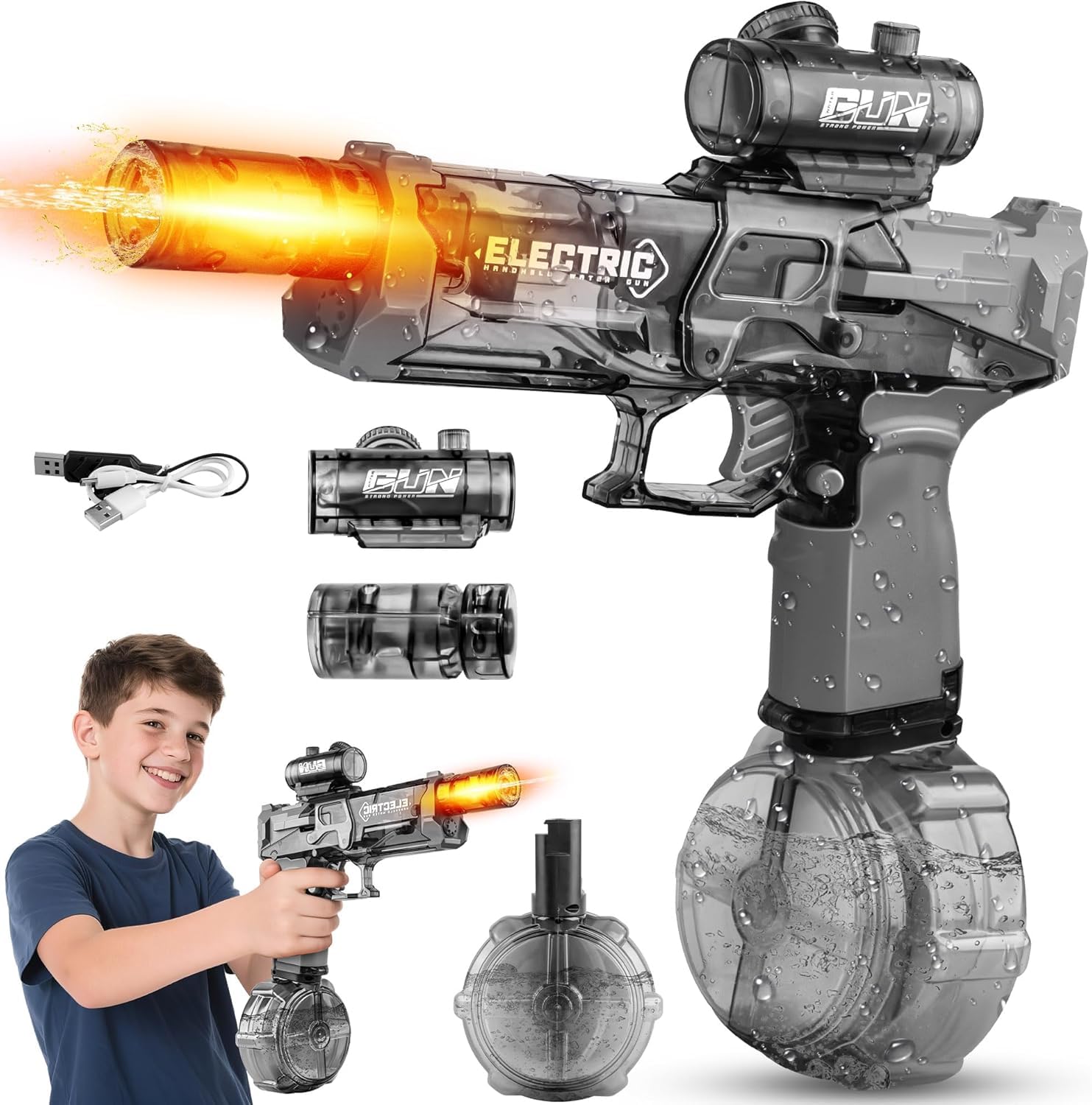 

LeMengQi Электрический Водный Супер Мощный Оборудованный 500 мл Водный Игровой Светодиодная Подсветка Извержение Для Летнего Водного Лета Подходит для Возраста 6 лет и старше Вода, чёрный