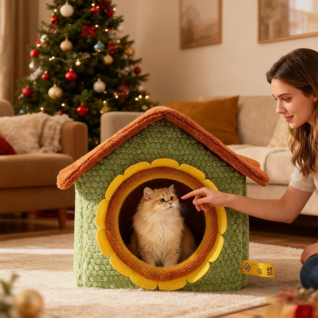 Pet House Washable Warm Shelter Removable Washable Kitten Bed Cave For Kittens Small Pets Play Corner Winter Christmas Cold