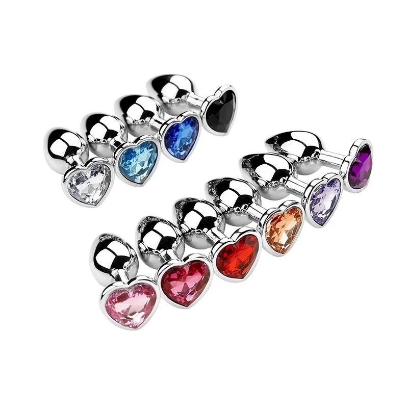 Stainless Steel Anal Plug Heart Shape 3 Sizes Crystal Anal Plug Removable Butt Plug Stimulator Anal Sex Toys Prostate Massager