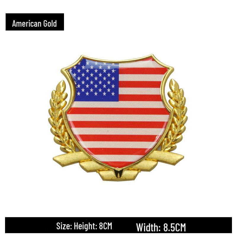 International Flag Car Sticker: Germany, UK, Italy, China, USA Wheat Ear Emblem for Rear or Side, Metal Finish