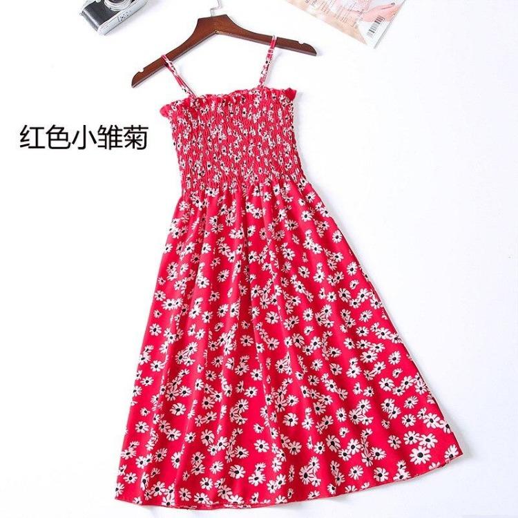 2023 Sommer Blumenbedrucktes Chiffon Mini Kleid Damen Lässig Mode Spaghetti Träger Ärmellos Elastisches Hochtaillenkleid
