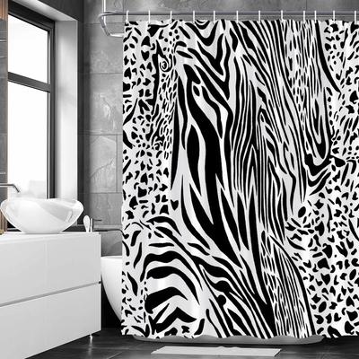 Leopard Zasłony Prysznicowe Czarny Biały Zebra Druk Skóry Wiejskiej Gospodarstwa Dekoracyjny Wzór Tkaniny Zasłony Wanny Haki Ekranu Łazienkowego