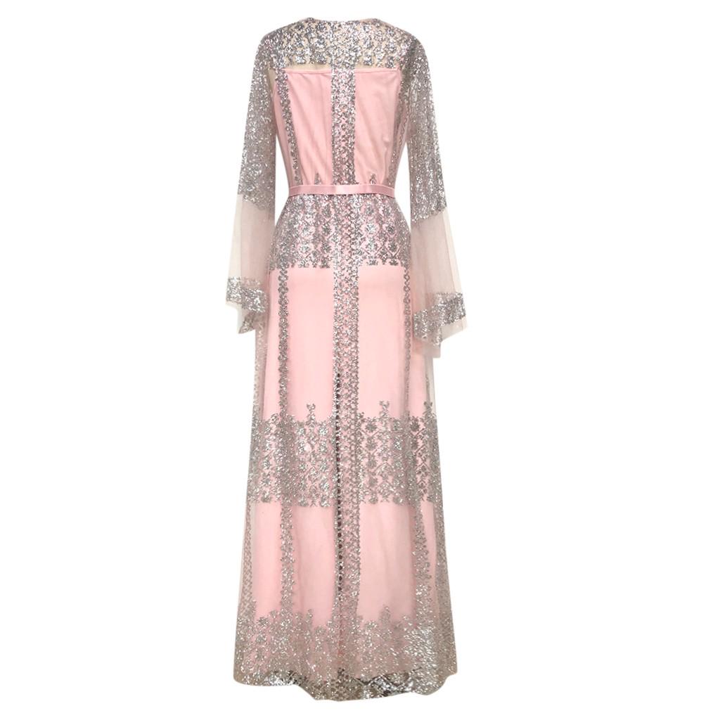 Women Long Sleeve Sequin Mesh Suit Gown Long Two Piece Dress