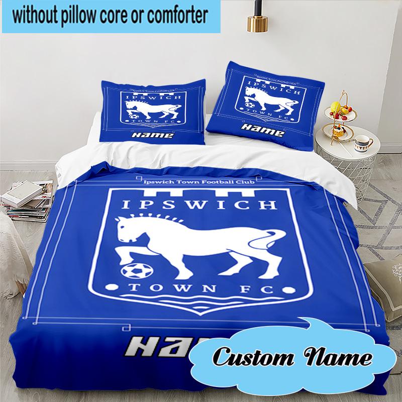 3PCS Custom Name Ipswich FC Crest Bedding Set, Including 1pc Duvet Cover And 2pcs Pillowcases, Suitable for dorms and bedrooms Gift