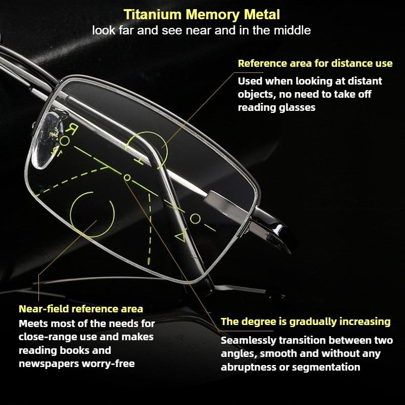 Anti Blue Light Blocking Ultralight Metal Titanium Memory Frame Progressive Multi Focus Designer Reading Glasses for Men Women