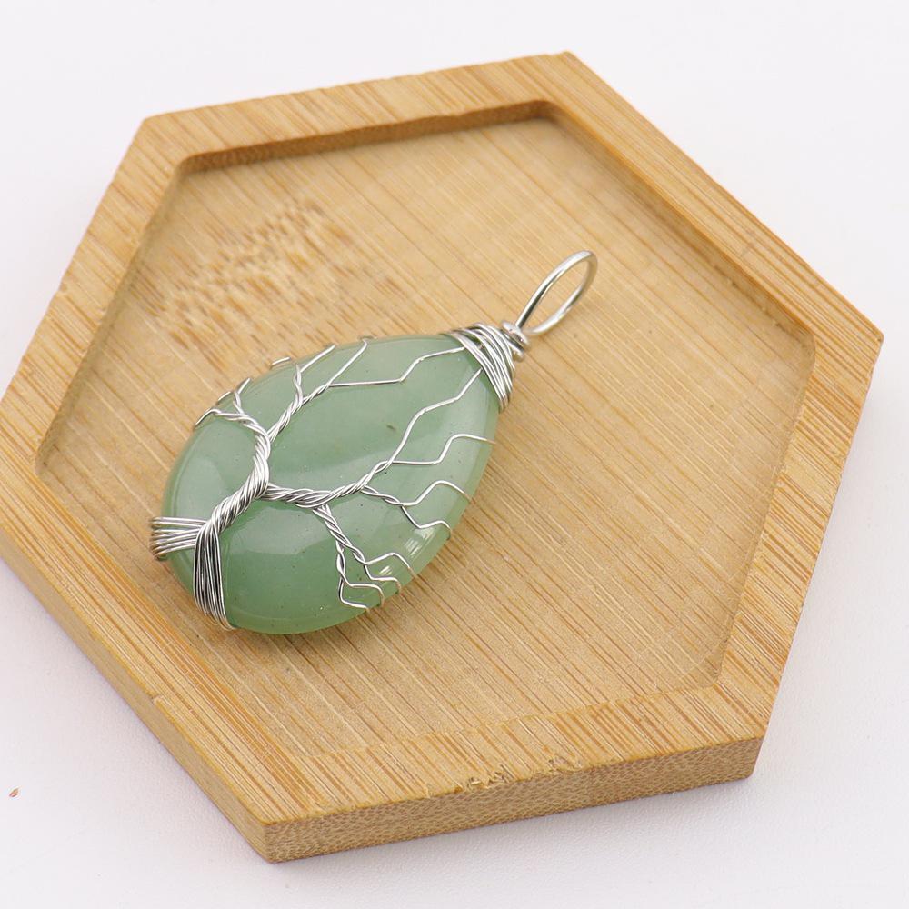 Natural Stone Agate Water Drop Tree of Life Pendant Necklace