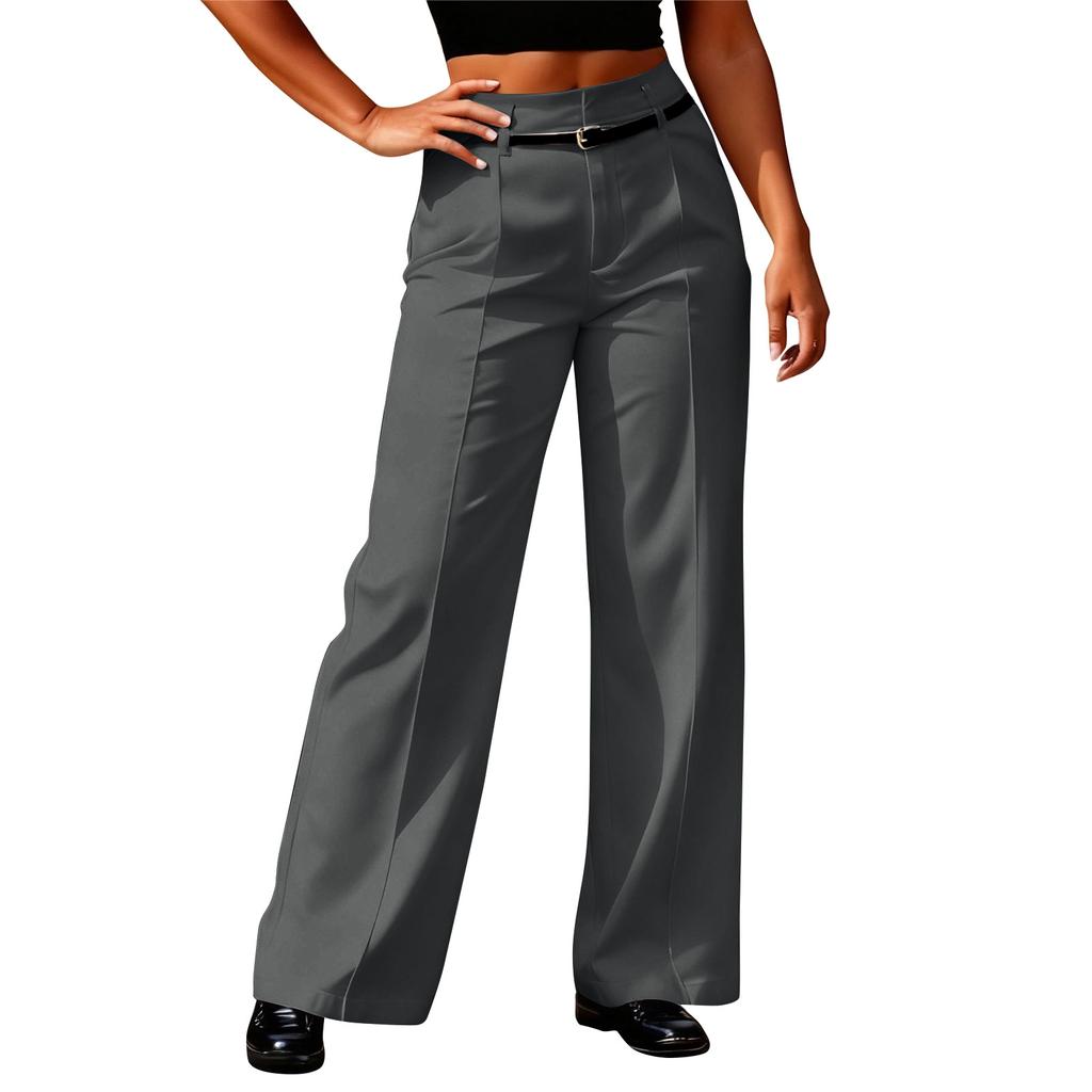 Women's Wide-leg Trousers, High-waisted Straight-leg Business  Trousers, Long Trousers With Belt