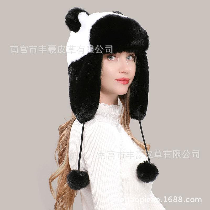 Women S Winter Panda Faux Fur Trapper Hat Warm Ear Flap Cute Plush Ski Cap