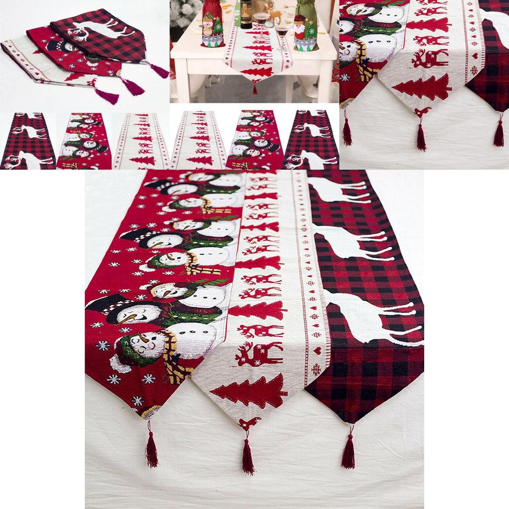 Luxuriöser bestickter Weihnachts-Tischläufer in klassischem Rot und Weiß