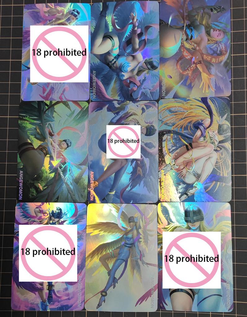 Diy 9pcs/set Digimon Adventure Angewomon Self Control Collect Signature Trading Flash Card Anime Cartoon Christmas Gift Toy