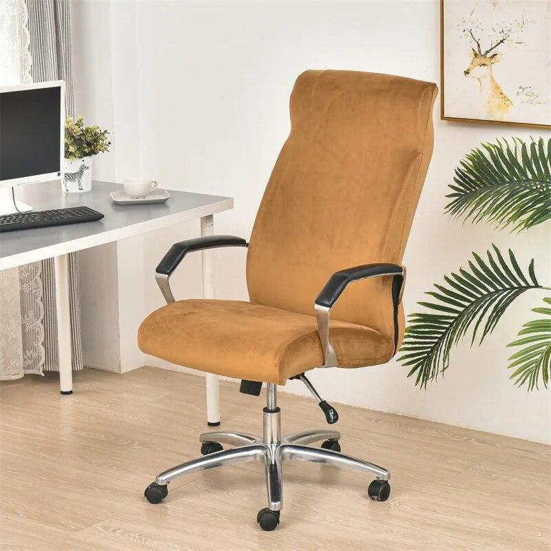 Soft Velvet Office Chair Covers Elastic Computer Chair Cover Non-Slip Gaming Seat Slipcover with Zipper Washable Chair Protector
