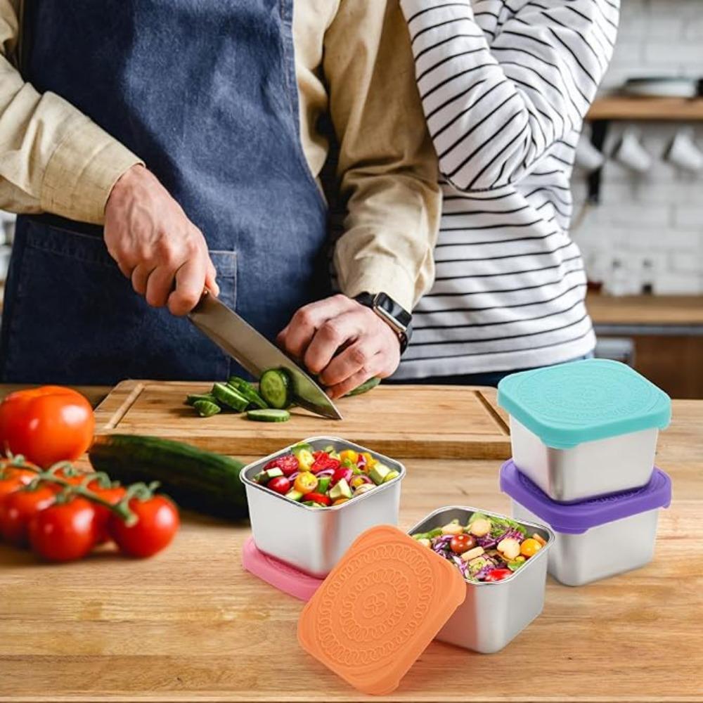 6 Stück 304 Edelstahl Soßenschale Quadratische Snackbox Tragbare Salatdressing-Tasse Büro