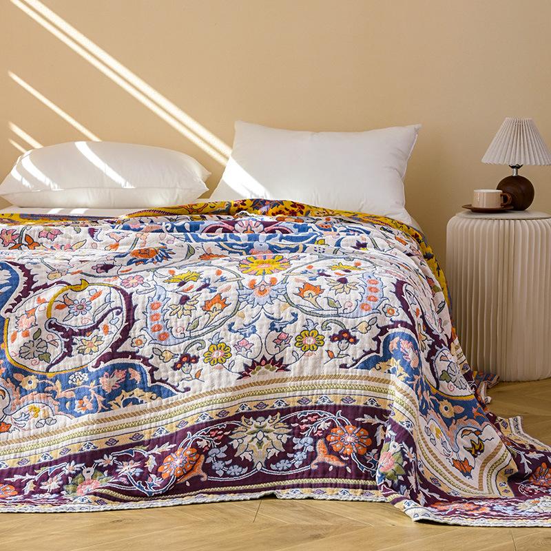 

100% Cotton, Towel Blanket, Four-Ply Gauze Sheet, Floral Pattern 150x200cm