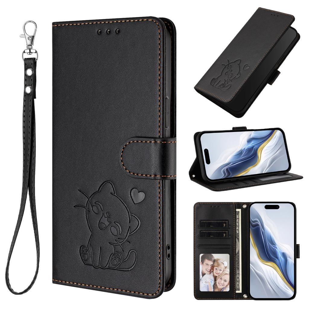 For Xiaomi Redmi 15 4G (EU) (171mm) Wallet Case with Wrist Strap Love Cat Pattern Imprint Leather Phone Cover