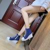 Fashion New High-top Canvas Shoes Slope Heel Height-increasing Casual Shoes, Thick-soled Lace-up Foreign Trade Large-size Women's Shoes