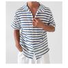 Men's Striped Knit Short Sleeve Button Up Shirt Casual Breathable Fashion Top for Summer Daily Wear