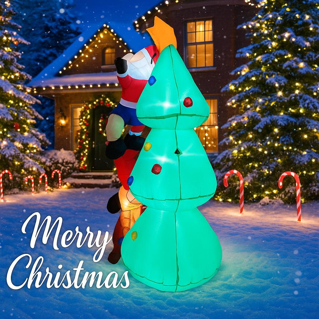 5.91FT Inflatable Toy Christmas Tree Decor Santa Claus Dog Xmas Yard Ornament Supplies With LED Lit Home Decoration Festive Gift