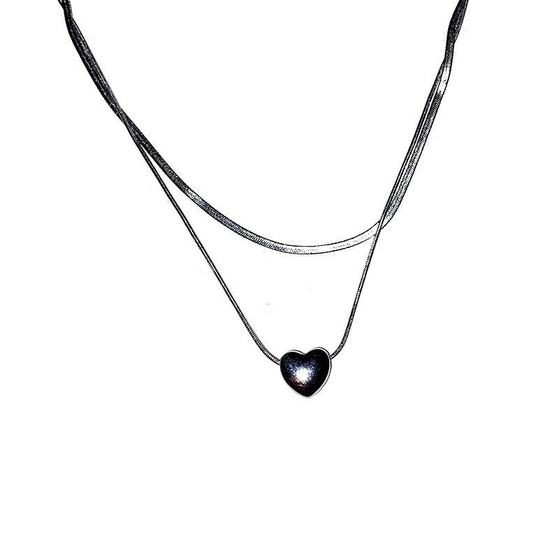 Cold wind silver double-layer love necklace women's light luxury design stacked collarbone chain Spice girl with jewelry