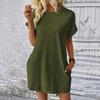 Summer Women Mini Dress Casual Loose Dolman Sleeve Round Neck Short Sleeves Side Pockets Above Knee Length Solid Color Soft Breathable Lady Dress