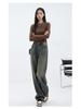 2025 Autumn/Winter Distressed High-Waisted Straight-Leg Women's Wide-Leg Jeans