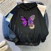 Sweat à capuche décontracté pour femme pour le printemps avec motif papillon imprimé et cordon de serrage