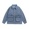 Vintage Denim Jacket Men's Trendy Ruffian Clothes Bomb Street American Cargo Jacket Men's Coat