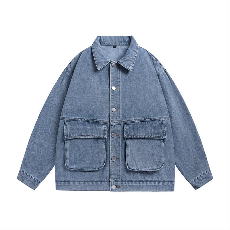 Vintage denim jacket men's trendy ruffian clothes bomb street American cargo jacket men's coat