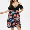 Women's High Waist Belly Concealing V-Neck Strapless Printed Plus Size Dress