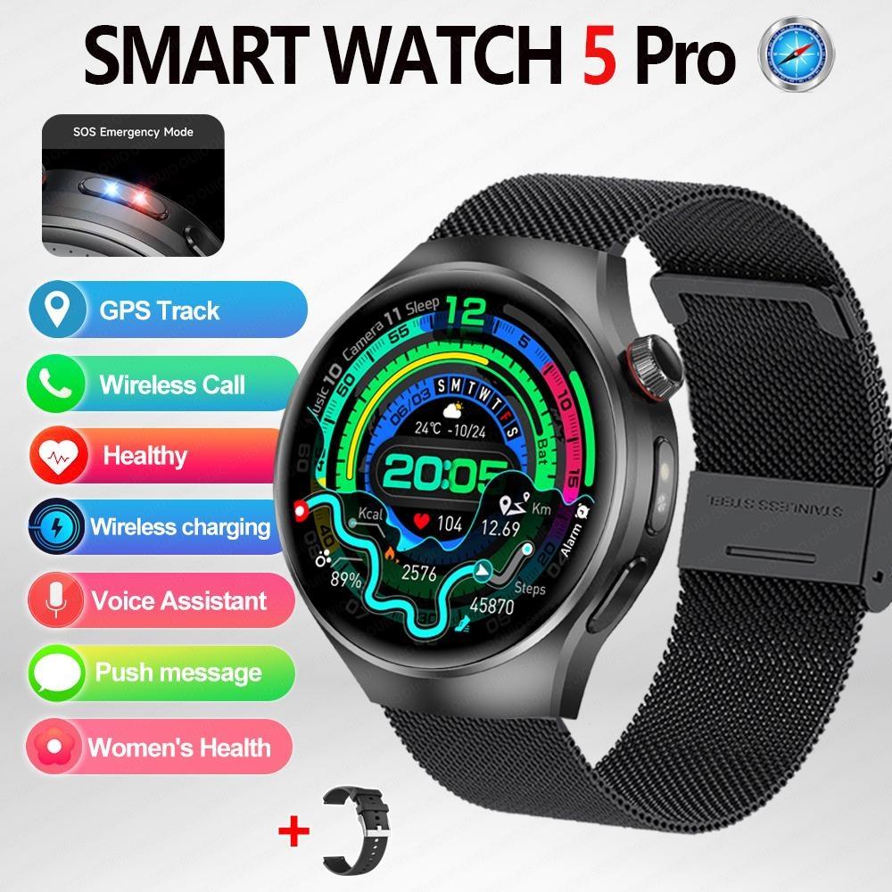 2026 Nuovo Watch5 Pro Smartwatch GPS Schermo AMOLED HD da 1,53 Pollici Bussola Frequenza Cardiaca Impermeabile Modalità Sportive Multiple Chiamata BT Smartwatch