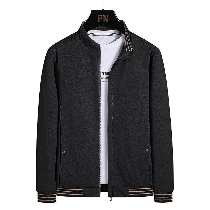 Men's Washed Cotton Casual Jacket - Spring/Autumn, Stand Collar, Dad's Top
