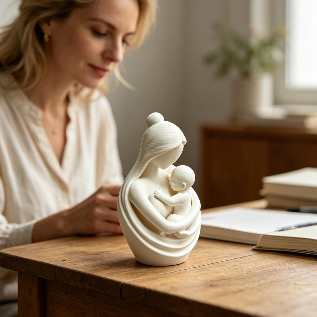 3D Printed Mother and Child Embrace Sculpture Modern Minimalist Home Decor Figurine Art Piece for Living Room Office Display