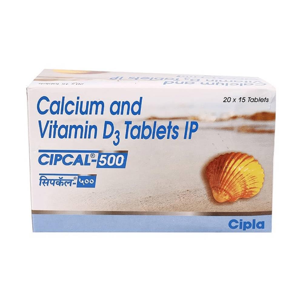 Cipla Cipcal 500 Tablet Pack of 5 for Bone Muscle and Joint Health Supplement with Vitamin D3 15 tabletsX5 Strip