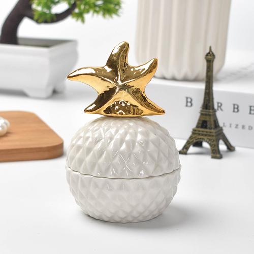 European Ceramic White Storage Jar Golden Animal Jewelry Box Household Round Candy Small Object Storage Jar Exquisite Decoration