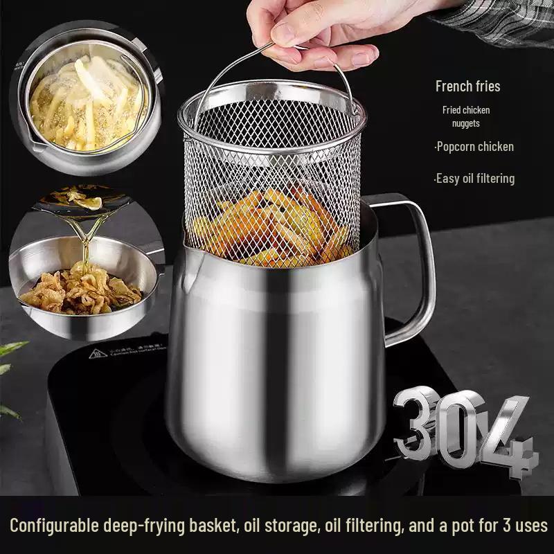 304 Stainless Steel Oil Filter Pot with Screen - Large Capacity Oil Storage & Residue Filtering Bottle