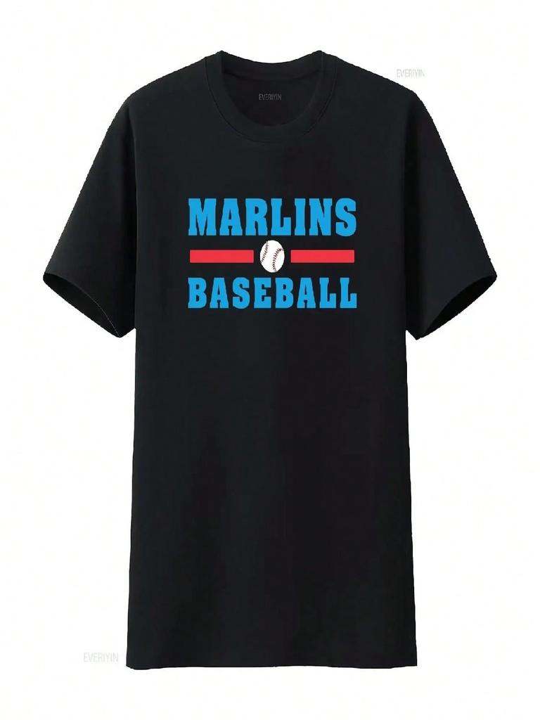 Marlins Baseball T Shirt Vintage Washed Slightly Graphic Comfortable Versatile Soft Top For Everyday Wear Stretched