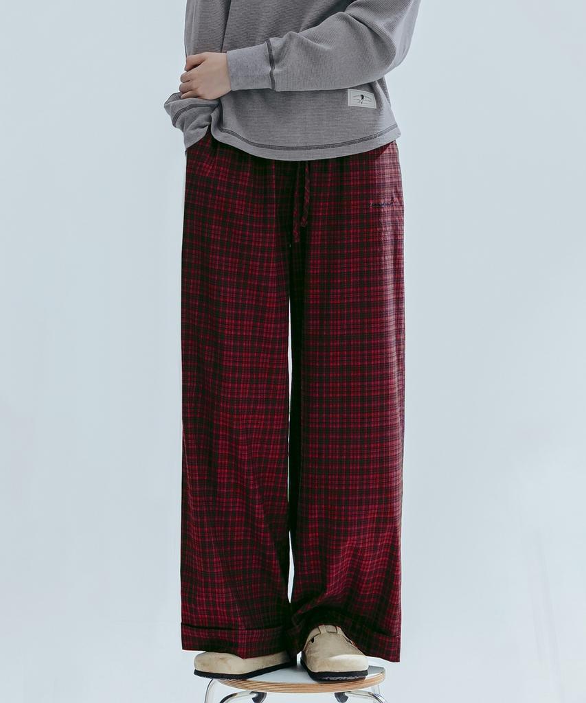ANNEHEARTS Glen Check Wide Easy Pants_Red