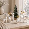 3pcs Christmas Deer Figurines Set Woodland Style Tabletop Decorations with Snowy Tree Holiday Ornaments for Living Room Office Desk Shelf Home Decor