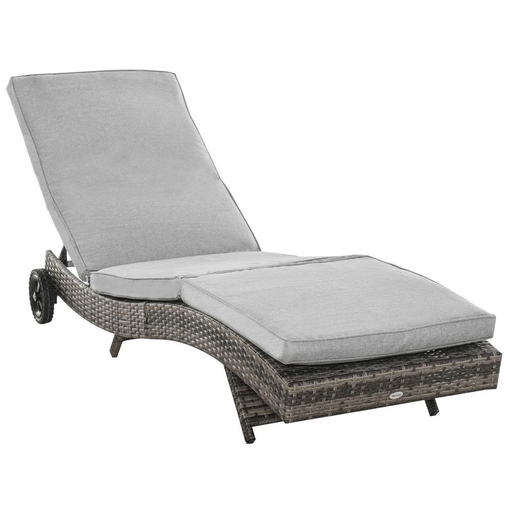 Lettino da sole in polyrattan Lettino da giardino con cuscino Lettino in rattan regolabile a 5 livelli Arredamento da giardino Lettino forma a S Grigio metallico 207 x 70 x 70 cm