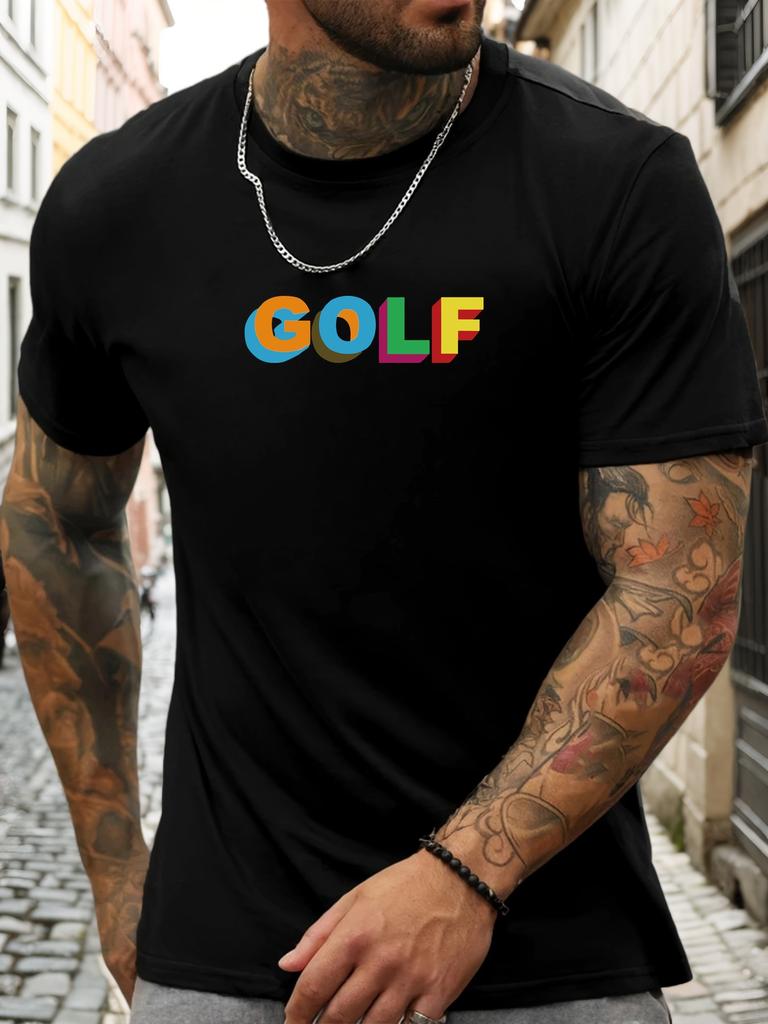 Kurzarm T-Shirt GOLF Herren 100% Baumwolle Muster Gedrucktes Hemd Sommer Rundhals Atmungsaktiv Lässig Mode Cooles T-Shirt